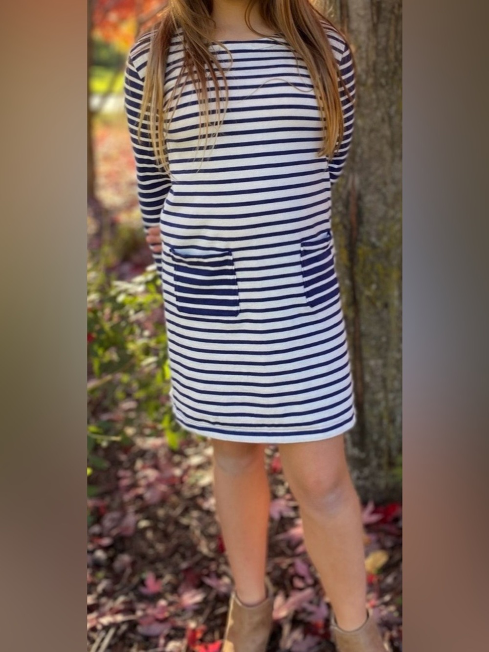Vineyard Vines Navy and White Striped Long-Sleeve Pocket Dress
